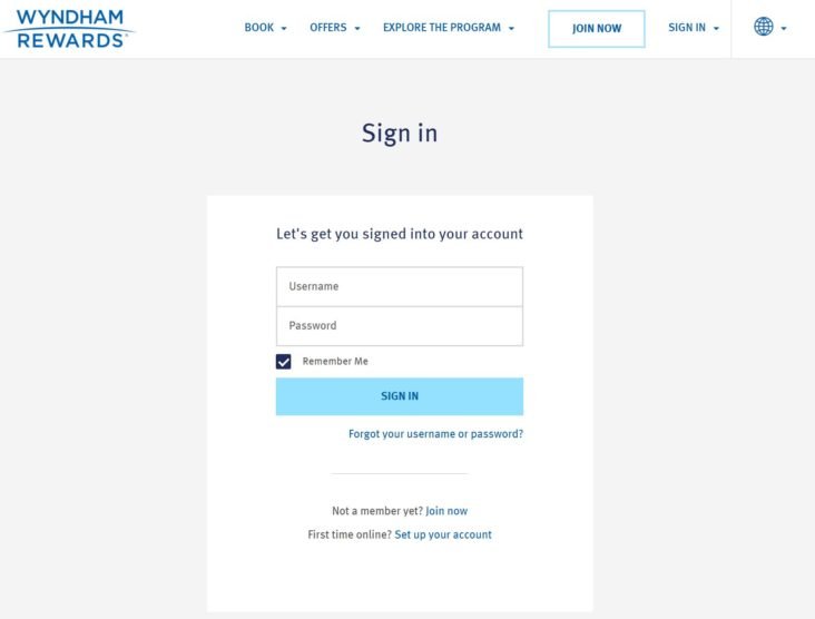 Wyndham credit card login page